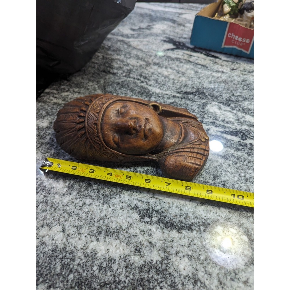 Vintage Chalkware Native American Chief Indian W/ Headdress - Picture 5 of 7